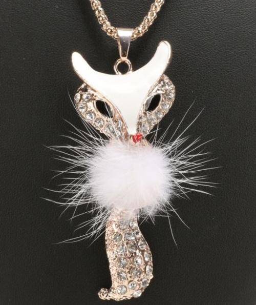 Elegant Rose Gold Necklace With Crystal & Feather Fox Pendant