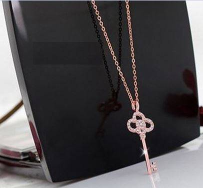 Elegant 18K Gold Plated Necklace With Austrian Crystal Key Pendant