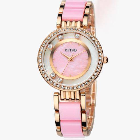 Elegant Ladies Rose Gold & Pink Wrist Watch With Swarovski Crystals - KIMIO Branded