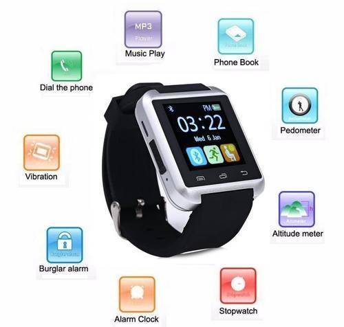 U8S Bluetooth Smartwatch for IOS iPhone, Android, Samsung, Pedometer, etc in Black & Silver