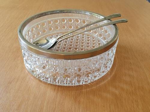 Crystal silver rimmed salad bowl and servers