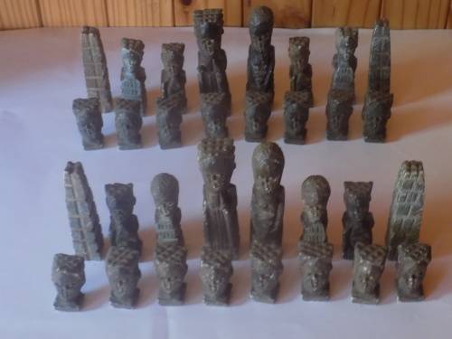 Complete Ethnic Stoneware Chess Set Pieces - No Board