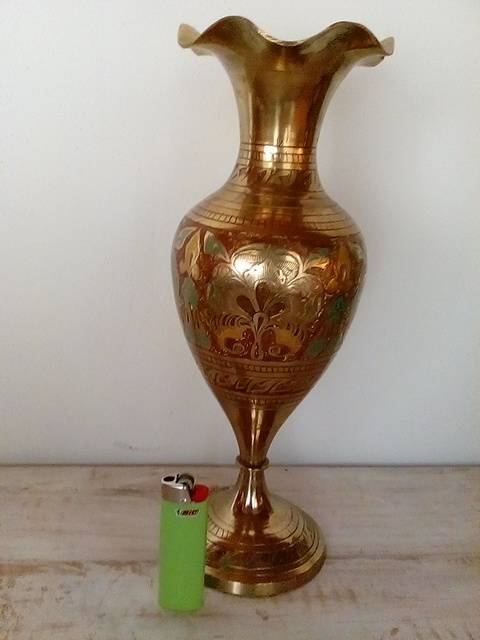 Medium to Large Size Decorative Fluted Brass Vase