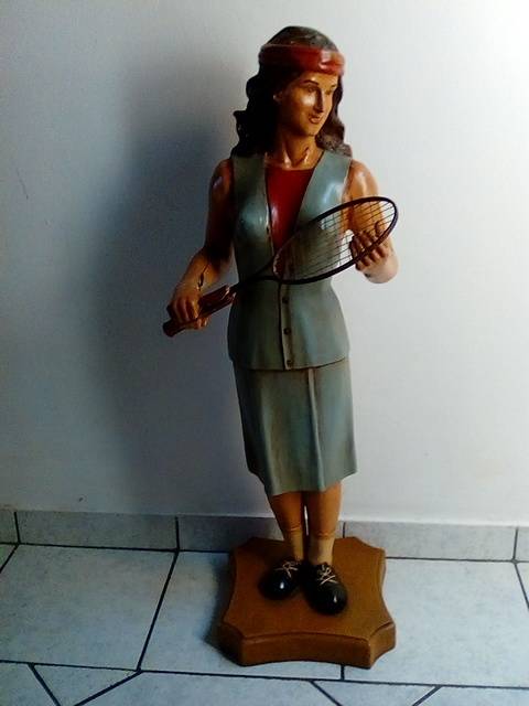 Large Edwardian Fiberglass Figurine of Lady Tennis Player  - Some Restoration