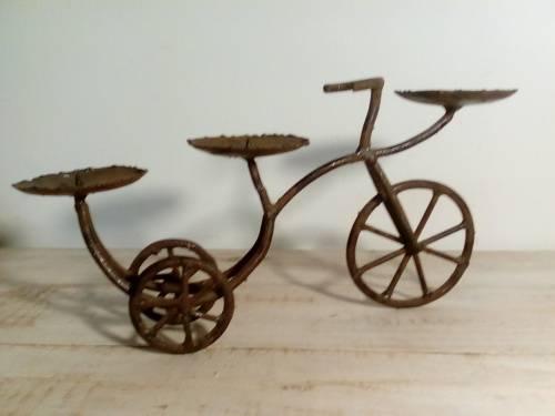 Hand Crafted Solid Metal Candle Holder in Shape of a Bicycle
