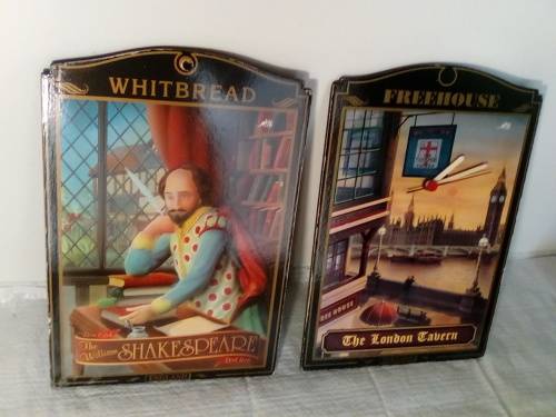 Two English Pub Board Signs - one Converted to a Clock
