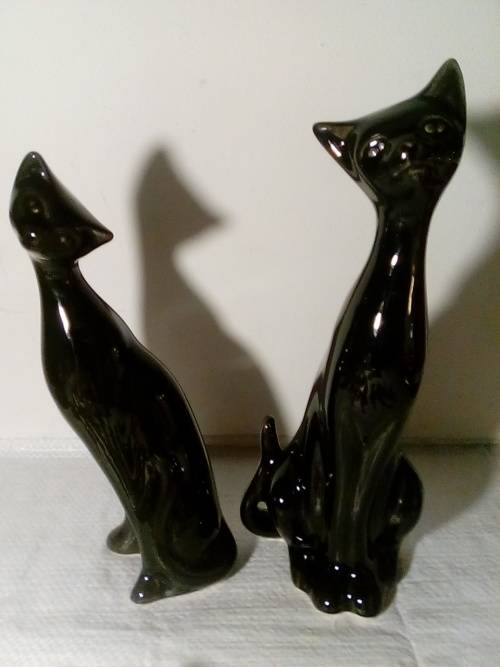 Set of Stylish & Sleek Glazed Ceramic Black Cats - Nice Sizes