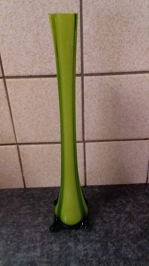 Hand Made Shades of Green Tall Glass Vase
