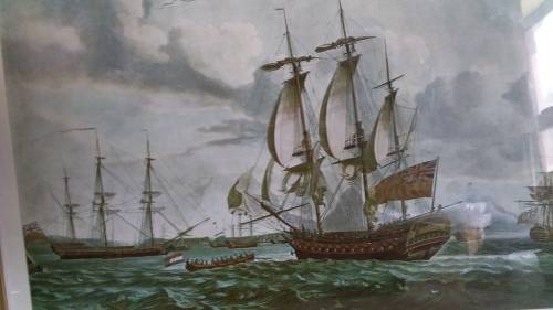 Framed Vintage Print of British and Dutch Ships