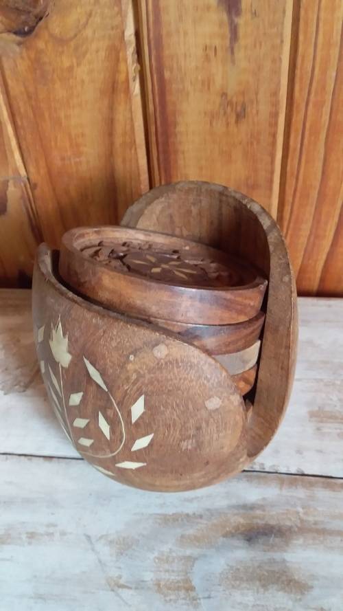 Wood with Overlays Coaster Set from India - See Description