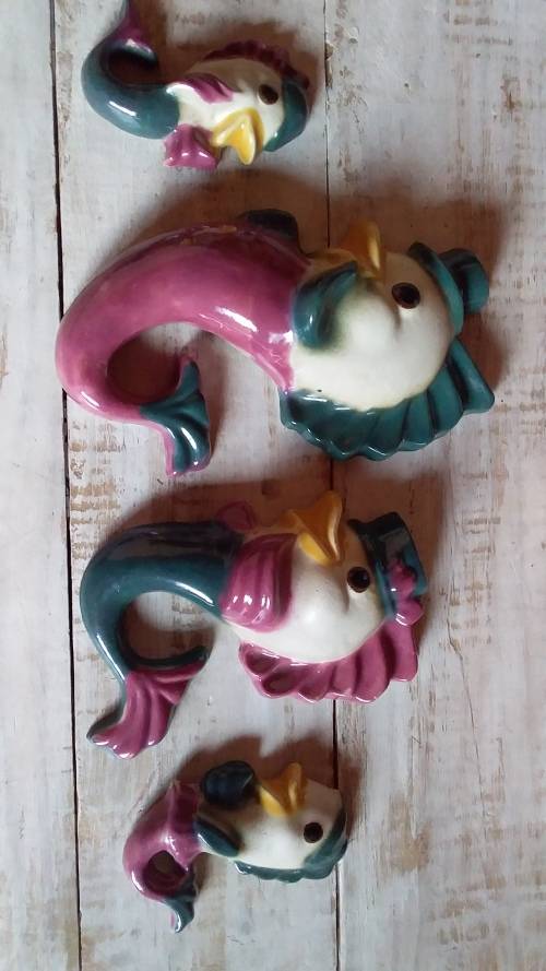 Very Nice - Vintage Glazed Pottery Sea Horse Family Wall Hangings