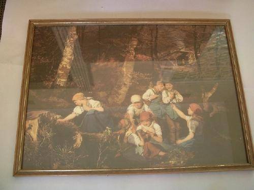 Vivid Classical Print of Children in a Forest - Size of Frame 43cm x 32cm