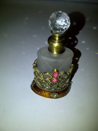 Small Glass Bottle in Decorative Metal & Stone Casing - 10cm