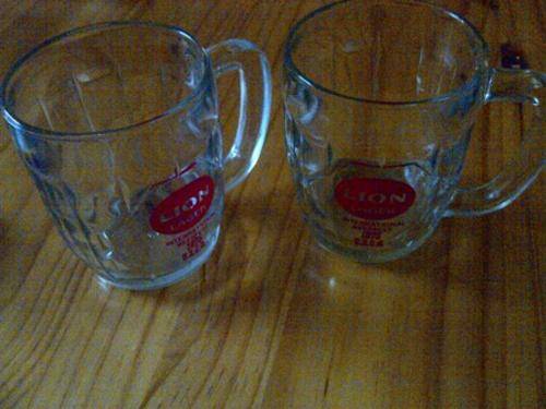 Two Lion Lager Glass Mugs from International Beerfest 1975