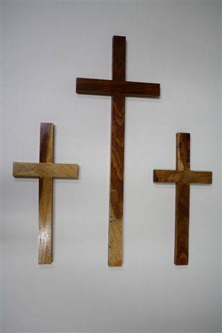 Set of Three Kiaat Wooden Crosses