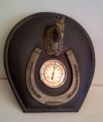 Horse Head & Shoe with Temperature Gauge on Leather Backing