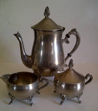 Silver Plated Coffee Pot, Sugar Bowl & Milk Pitcher - See Description