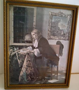 Fabulous Print of "The Letter Writer" by G Metsu in Frame & Glass