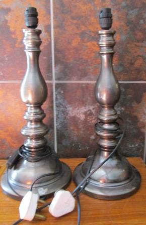 Pair of Large Broad Based Chrome Plated Lamps - No Lampshades