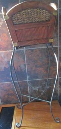 Vintage Plywood & Woven Pot Plant Holder with Brass Overlays on Metal Stand
