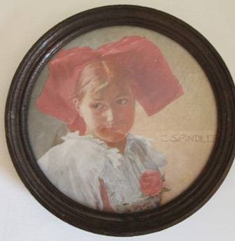 Vintage Spindler Print in Round Wooden Frame