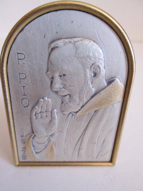 Possible Small 925 Silver Standing Engraved Portrait of P. PIO -  Made in Italy