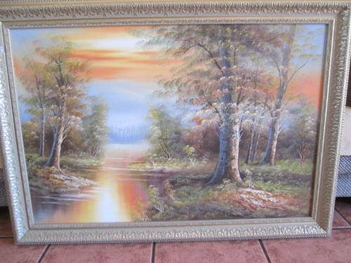 Large Oil Painting of Forest Scene - Collection Only