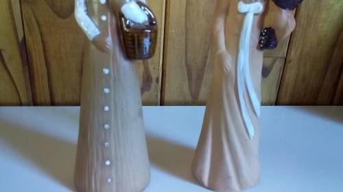 Set of Old Partially Glazed Clay Girl Figurines