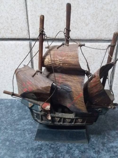 Small Very Old Wooden Display Ship - Has Wear