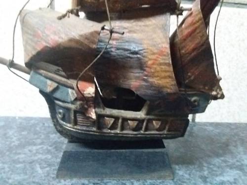 Small Very Old Wooden Display Ship - Has Wear