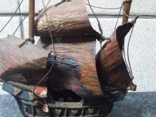 Small Very Old Wooden Display Ship - Has Wear