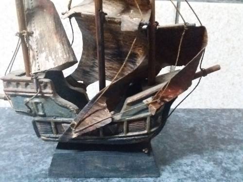 Small Very Old Wooden Display Ship - Has Wear