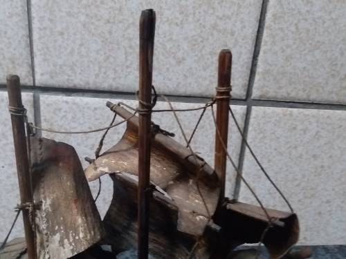 Small Very Old Wooden Display Ship - Has Wear