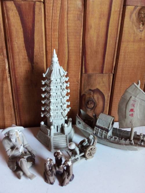 Vintage Detailed Stoneware Oriental Ornaments