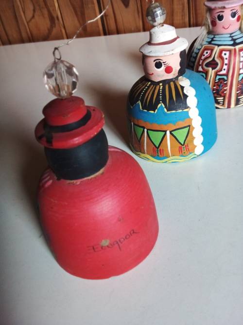 Three Decorated Clay Bells from Ecuador