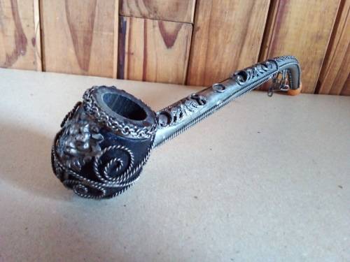 Decorative Long Metal Smoking Pipe with Wood Cup