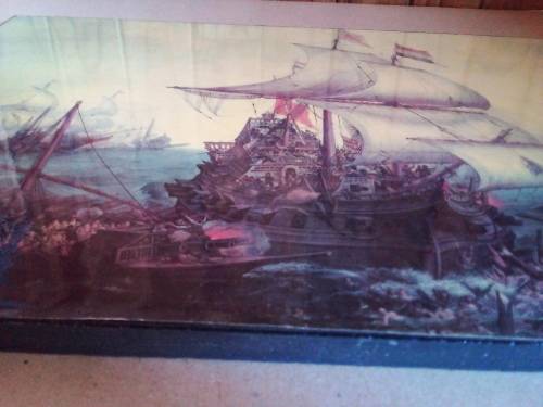 High Definition Print on Board of Ancient Galleons at War
