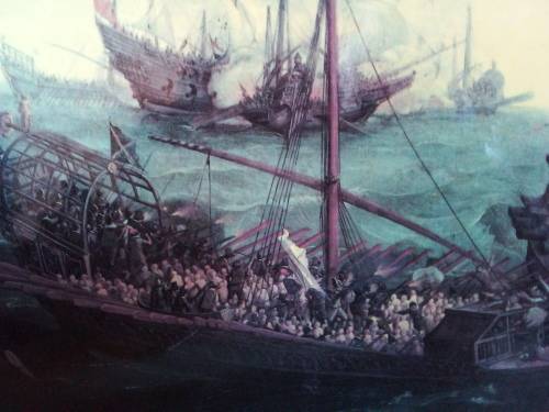 High Definition Print on Board of Ancient Galleons at War