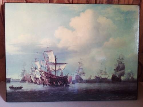 High Definition Print of Ancient Galleons at Sea Battle