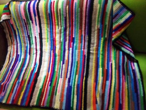 Newly Croquered Wool Blanket with Multi Coloured Stripes