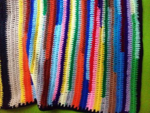 Newly Croquered Wool Blanket with Multi Coloured Stripes