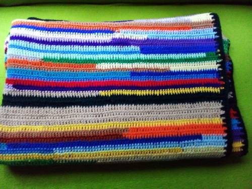Newly Croquered Wool Blanket with Multi Coloured Stripes