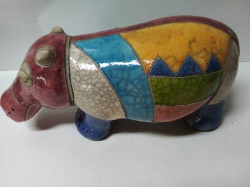 Nice Size Raku Glazed Pottery Hippo