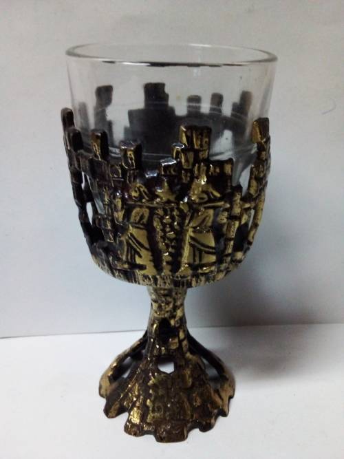 Vintage Glass and Brass Goblet with Raised Detail