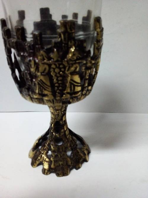 Vintage Glass and Brass Goblet with Raised Detail