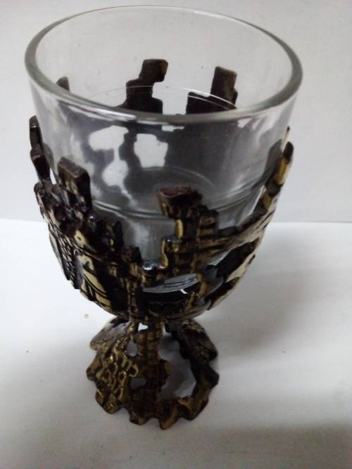Vintage Glass and Brass Goblet with Raised Detail