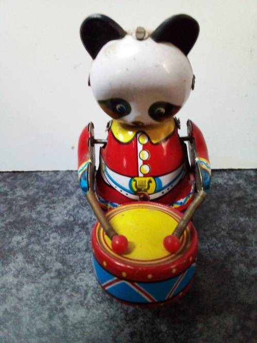 Small Vintage Tinplate Cat Playing Drum