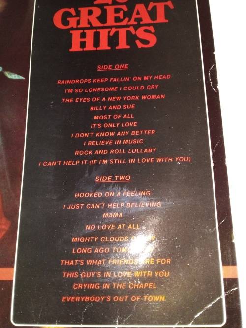 B.J Thomas 20 Greatest Hits Vinyl LP