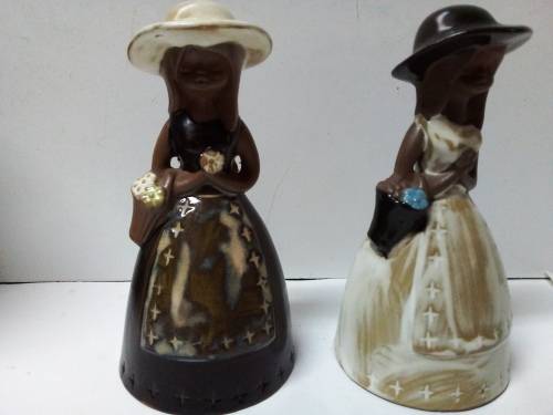 Gorgeous Pair of Glazed Clay Girl Bells
