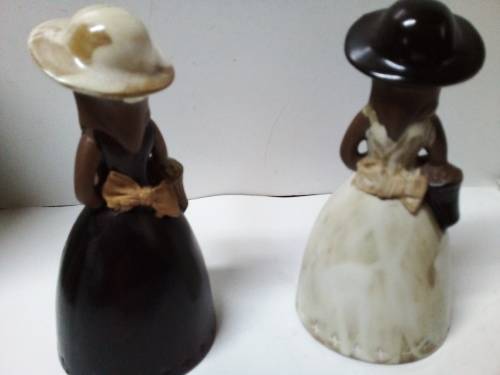 Gorgeous Pair of Glazed Clay Girl Bells